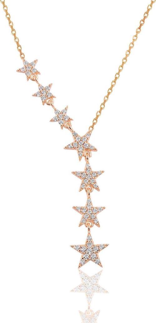 Gümüş rose zirkon taşlı kayan yıldız kolye [barcode]