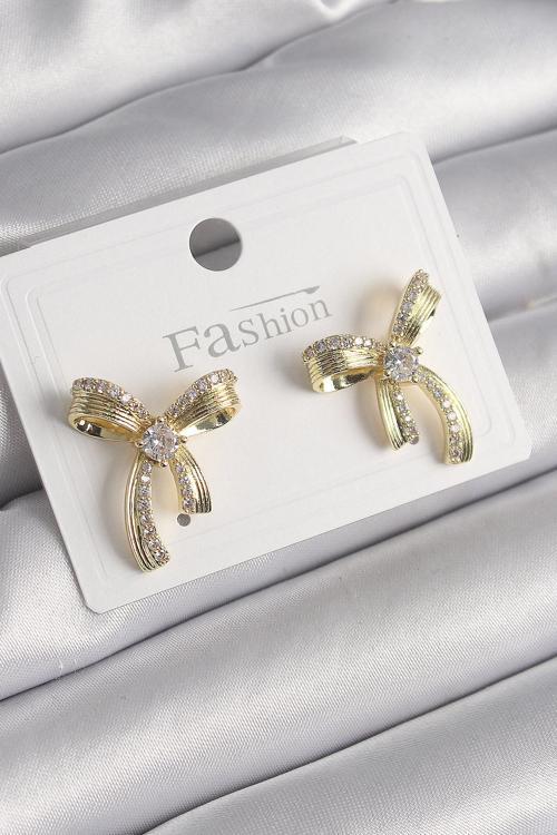 Pirinç Gold Renk Zirkon Taşlı Fiyonk Model Kadın Küpe - TJ-BKP9991
