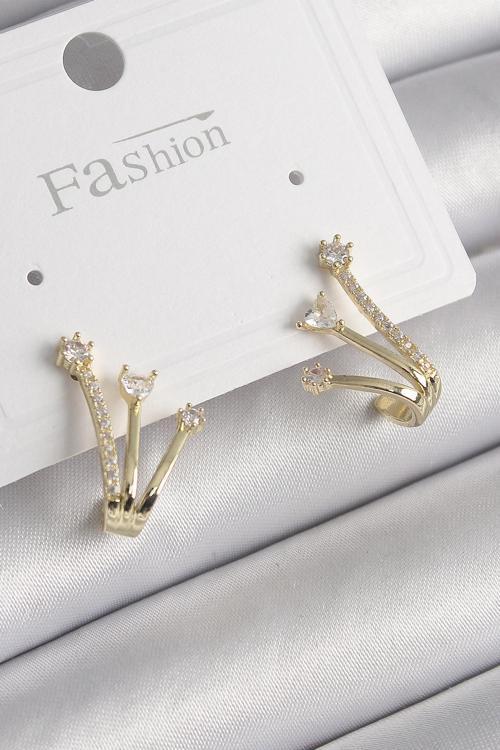 Pirinç Gold Renk Zirkon Taşlı Kadın Küpe - TJ-BKP9963