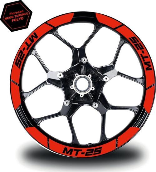 Neon Turuncu Yamaha MT-25 Geniş Jant Sticker Etiket Modeli