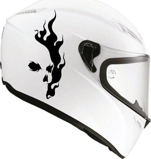 Tek Renk Alevli Kafatası (Flaming Skull Helmet Stickers) Kask Sticker Etiket Modeli
