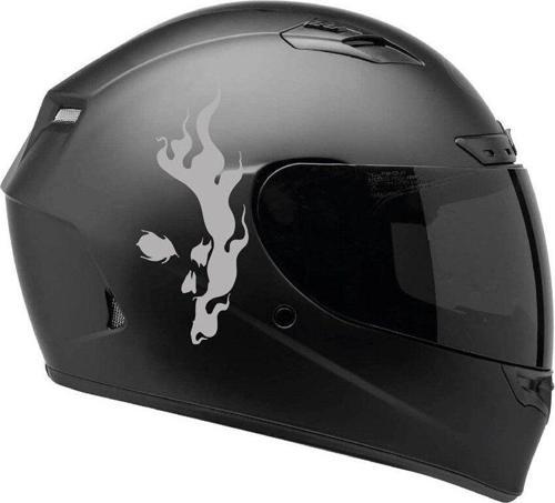 Tek Renk Alevli Kafatası (Flaming Skull Helmet Stickers) Kask Sticker Etiket Modeli