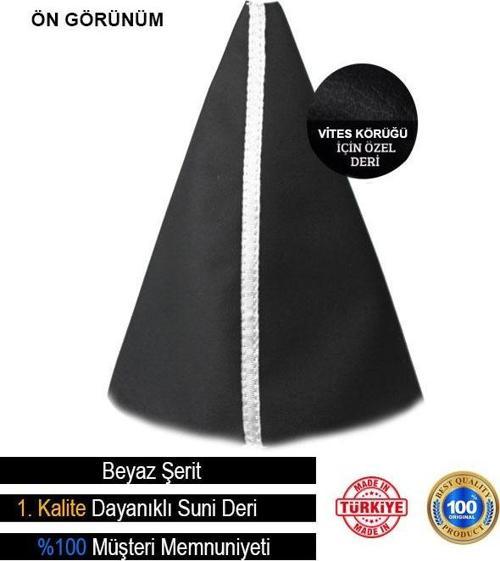 Fiat Bravo İle Uyumlu Siyah Deri Özel Tasarım Beyaz Şerit Spor Dikiş Vites Körüğü