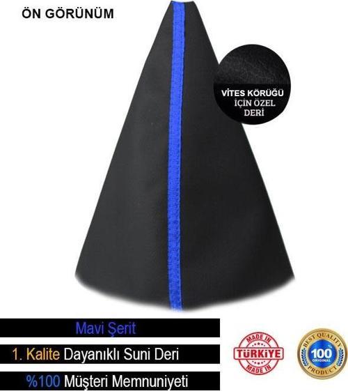 Mercedes B İle Uyumlu Siyah Deri Özel Tasarım Mavi Şerit Spor Dikiş Vites Körüğü