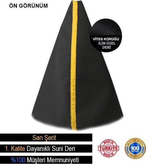 Opel İnsignia İle Uyumlu Siyah Deri Özel Tasarım Sarı Şerit Spor Dikiş Vites Körüğü