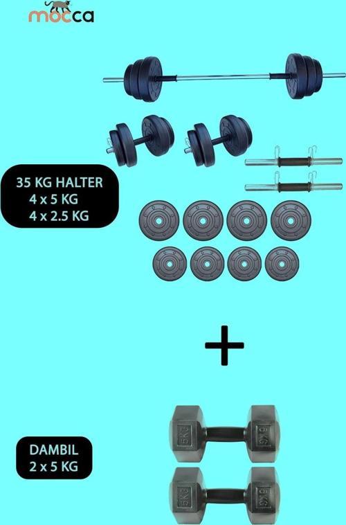 35Kg Halter Seti +(2 X 5 Kg) Dambıl Seti Ağırlık Ve Vücut Geliştirme Aleti Toplam 45 Kg