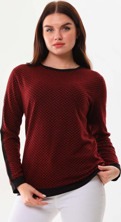 Kadın Desenli Uzun Kol Bluz 23519 Bordo