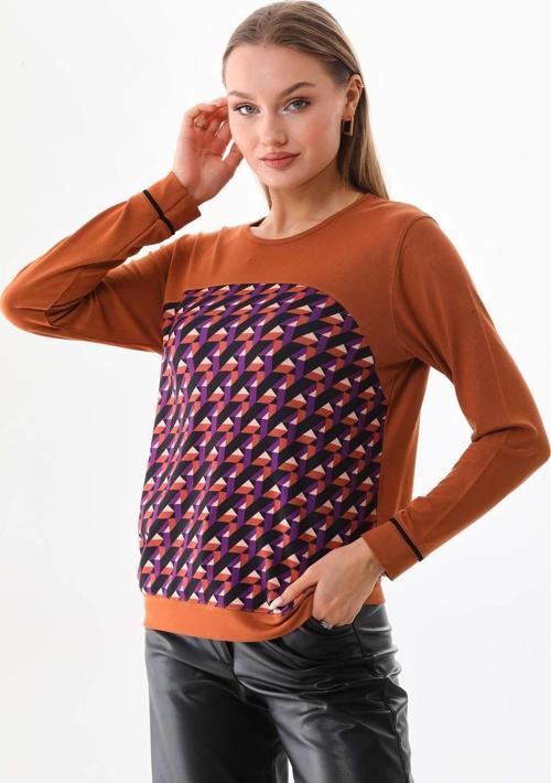 Kadın Desenli Uzun Kol Bluz 23618 Camel