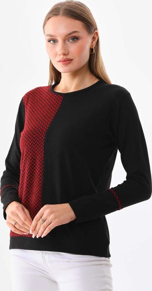 Kadın Desenli Bisiklet Yaka Uzun Kol Bluz 23619 Bordo