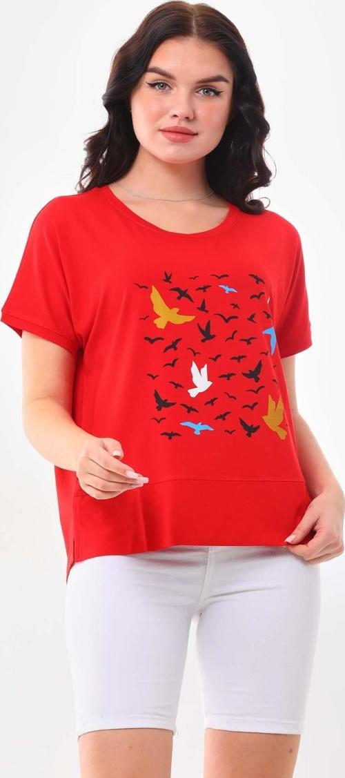 Kadın Desenli Kısa Kol Bluz 23141 Kırmızı