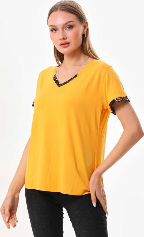 Kadın V Yaka Kısa Kol Bluz 23152 Sarı