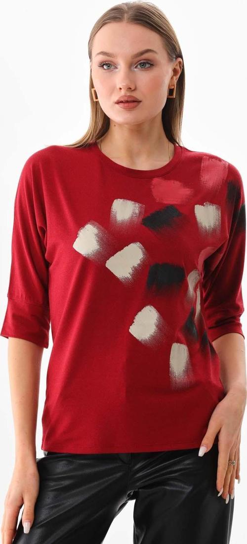 Kadın Desenli Bisiklet Yaka Bluz 23582 Bordo