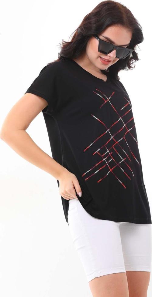 Kadın Çizgi Desenli Kısa Kol Bluz 23166 Siyah