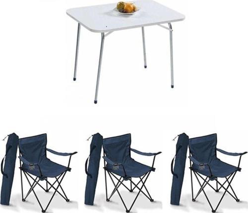 60x80 Katlanır Masa + 3 Adet Kamp Sandalyesi Katlanır Sandalye Piknik Plaj Sandalyesi Mavi