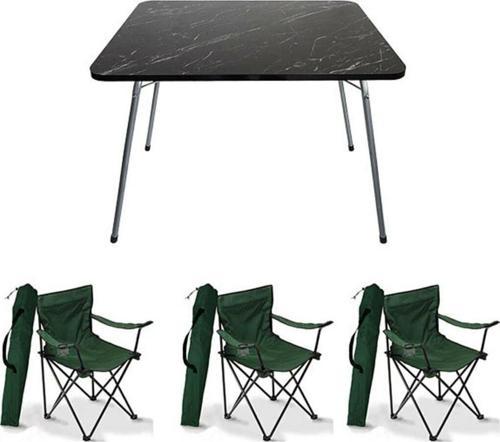 60X80 Katlanır Granit Masa+ 3 Adet Yeşil Rejisör, Sandalye Piknik Plaj Sandalyesi