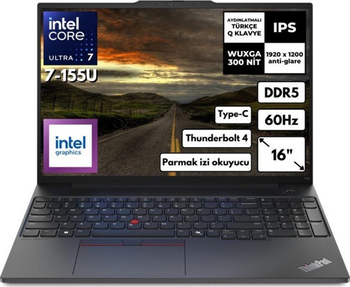 Thinkpad E16 G2 Ultra 7-155U 8 Gb Ram 512 Gb Ssd 16" Free Dos 21Mbstky42 Kt19