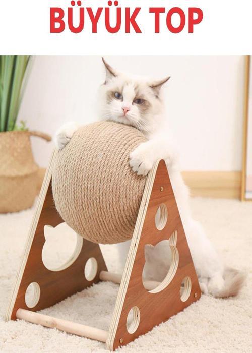 Ahşap Ipli Kedi Oyuncagi Topu Kedi Tırmalaması