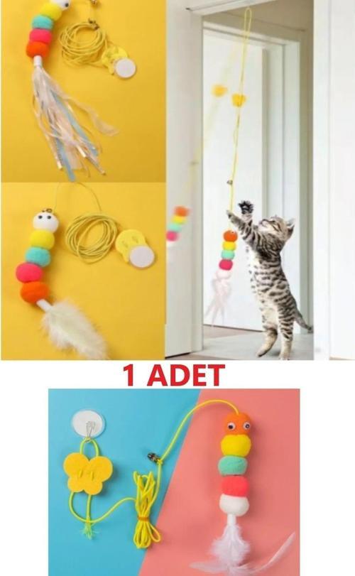 Elastik Kendinden Yapışkanlı Renkli Kedi Oyun Oltası Kedi Oyuncağı Yapışkanlı Olta Eğitim Oyuncağı