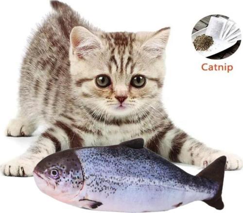 Peluş Kedi Oyuncağı Balık Kedi Nanesi Otlu Çıngıraklı 1 Adet Somon