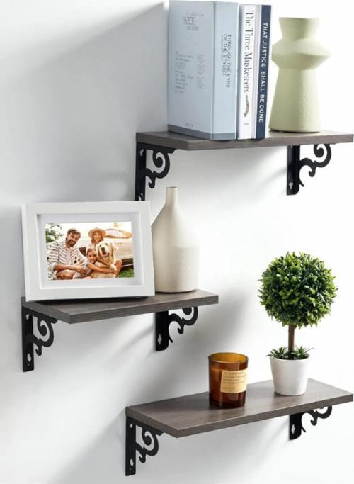 Duvar Rafı Kitaplık Mutfak Banyo Yaşam Alanı Metal Ahşap 3 Lü Set Raf