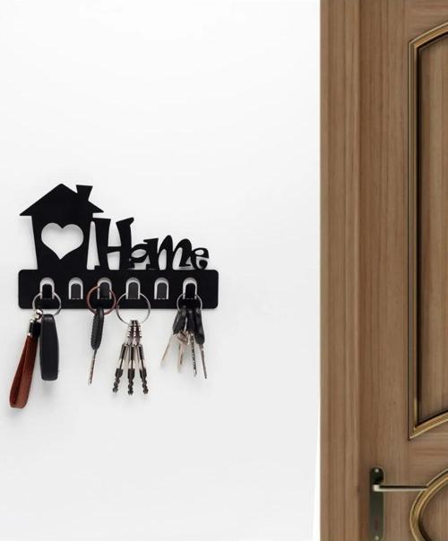 Home Siyah Metal Dekoratif Anahtar Askılığı - Pano Askılığı Home Yazılı Dekoratif Anahtarlık