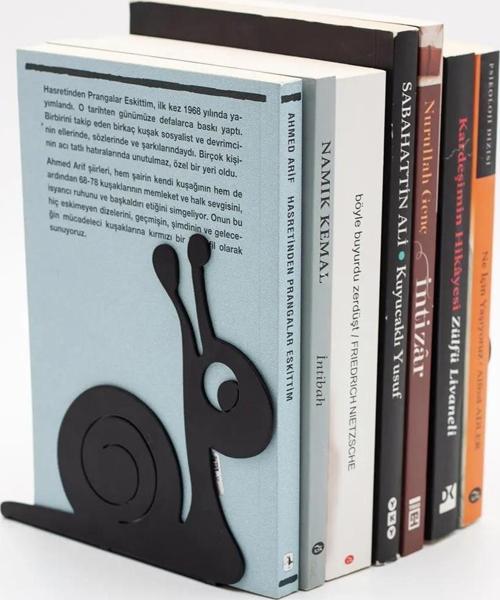 Salyangoz Figürlü Metal Kitap Desteği - Kitap Tutucu - Ev Ve Ofis Dekoratif Aksesuar(2 Li Set) Siyah