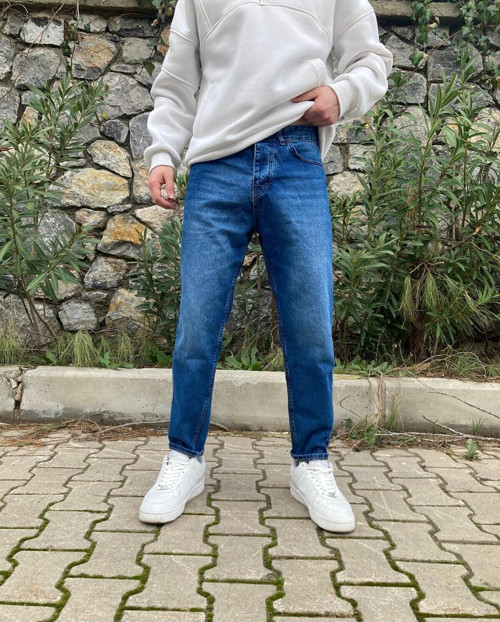 Koyu Mavi Efektli Boyfriend Pantolon