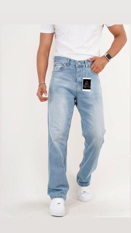 Açık Mavi Taşlamalı Baggy Pantolon