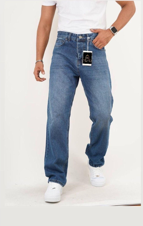 Koyu Mavi Taşlamalı Baggy Pantolon