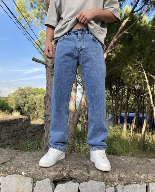 Yıkamalı Mavi Baggy Jean