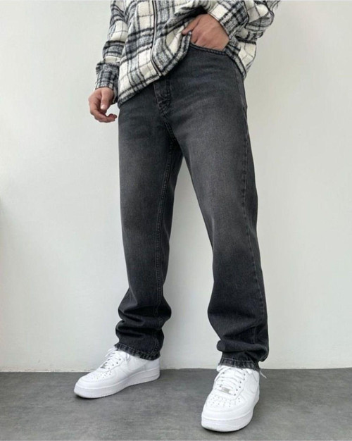 Taşlamalı Siyah Baggy Pantolon
