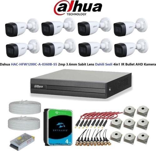 2mp 8 kameralı Dış Ortam Dahili Sesli Full Kamera Seti 4TB Disk HAC-HFW1200C-A-0360B