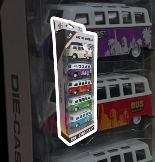 DIE CAST AUTO WORLD 1:55 ÖLÇEK VOLKSWAGEN VAN SAMBA 5 Lİ SET METAL ÇEK BIRAK ARABALAR