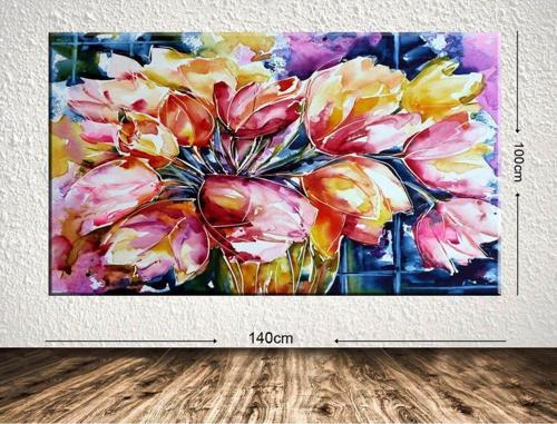 Dev Boyut Çiçek Kanvas Tablo 100x140 cm