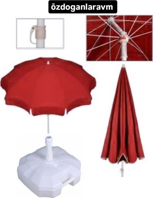 Ege Kırmızı Havuz Bahçe Balkon Plaj 2 Mt 10 Telli Polyester Şemsiye + Bidon + Kılıf