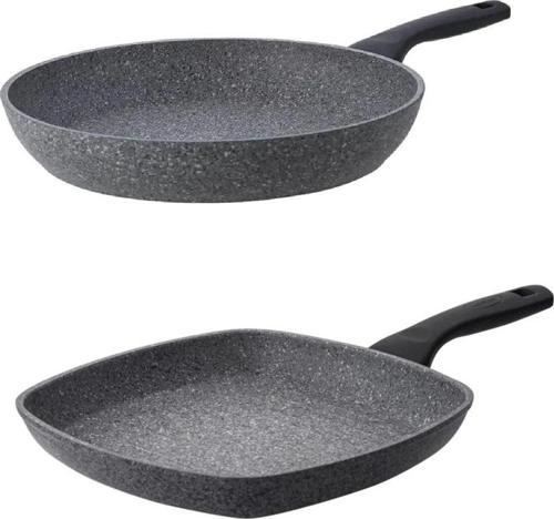 Titanium Granit 2'Li Tava Seti 28 Cm Kare Ve 26 Cm Yuvarlak Tava
