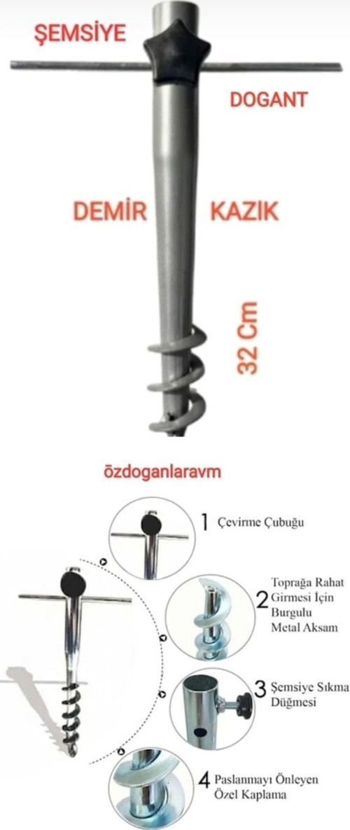 Karadeniz Şemsiye Çadır Bahçe Plaj Yer Sabitleme 32 Cm Demir Kazıgı Sabitleme