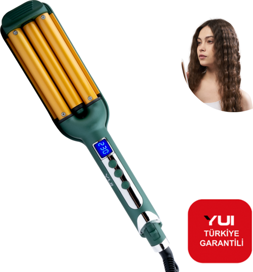 Led Göstergeli Seramik Su Dalgası(Wag) Saç Maşası Yeşil-Gols