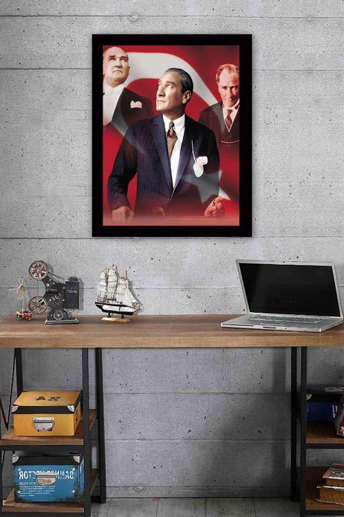 Siyah Çerçeveli Atatürk Tablosu 40 cm x 55 cm
