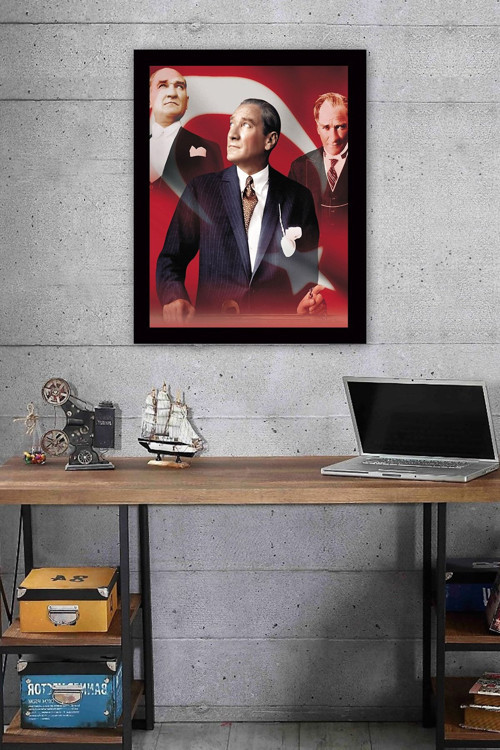 Siyah Çerçeveli Atatürk Tablosu 55 cm x 75 cm