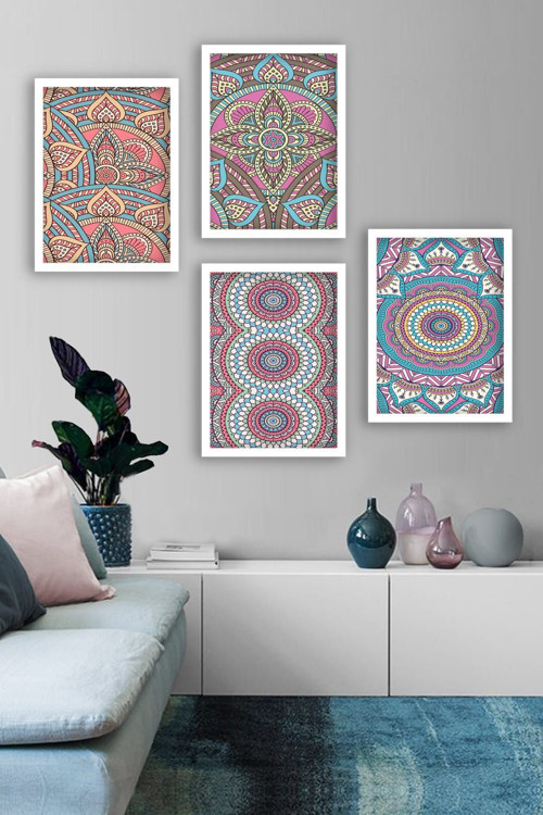 Beyaz Çerçeveli 4 Parçalı Set Tablo 34 cmx44 cm