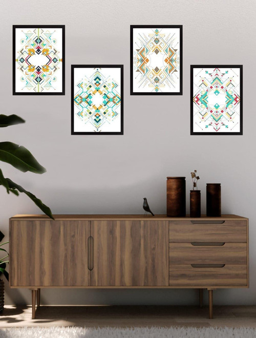 Siyah Çerçeveli 4 Parçalı Set Tablo 34 cmx44 cm