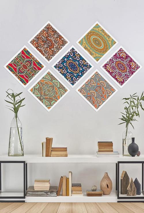 Beyaz Çerçeveli 7 Parçalı Set Tablo 34 cmx34 cm