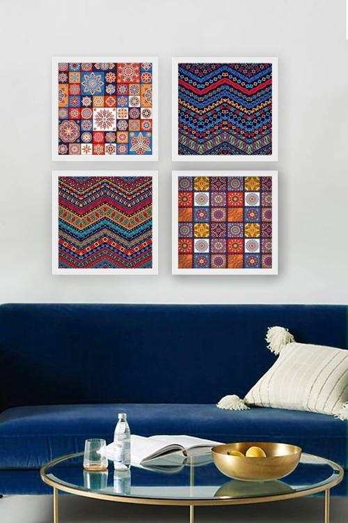 Beyaz Çerçeveli 4 Parçalı Set Tablo 34 cmx34 cm