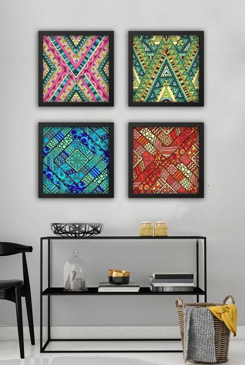 Siyah Çerçeveli 4 Parçalı Set Tablo 34 cmx34 cm