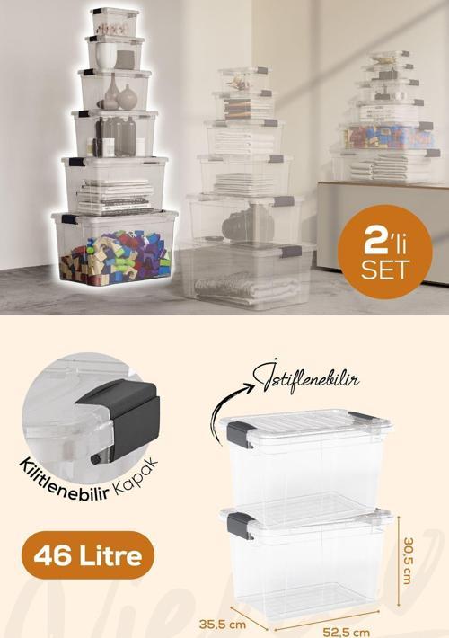 2'li 46 Litre Kilitli Kapaklı Saklama ve Erzak Kutusu 33126