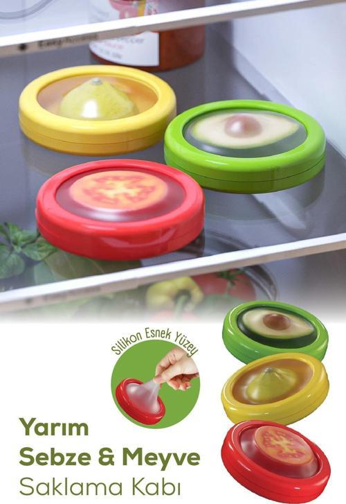 3lü Buzdolabı Için Yarım Meyve Ve Sebze Koruma Kabı - Limon, Soğan, Domates Saklama Kutusu Renkli