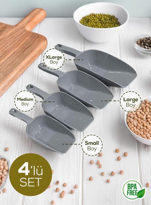 4'lü Set Plastik Erzak Kürek Seti Gri