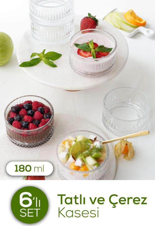 6 Adet Tatlı ve Çerezlik Cam Kase Sunum Seti 180 ml