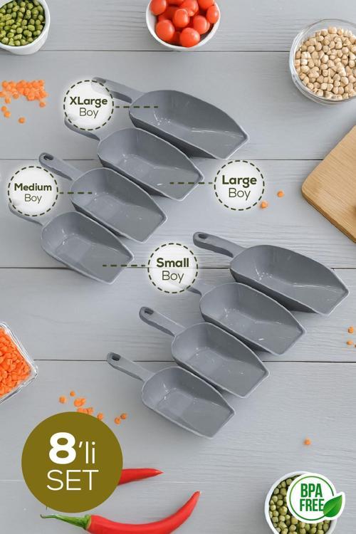 8'li Set Plastik Erzak Kürek Seti Gri